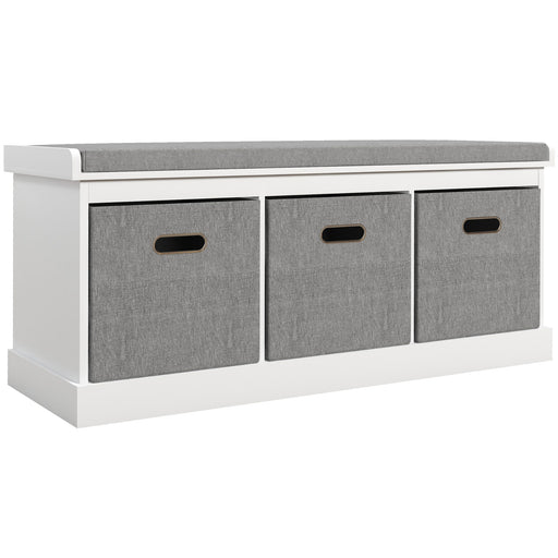 Three Drawer Shoe Storage Bench With Padded Seat Ideal For Hallway or Entryway, White