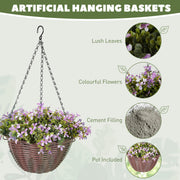 Artificial Hanging Flower Baskets Set of 2 with 75 Leaves for Home or Office Purple