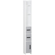 Tall Freestanding Bathroom Cabinet with Open Shelves and Storage Cupboards Grey