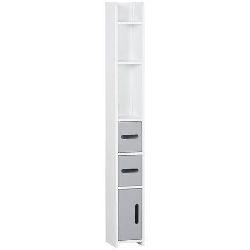 Tall Freestanding Bathroom Cabinet with Open Shelves and Storage Cupboards Grey
