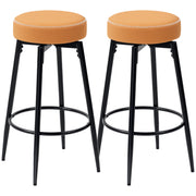 Pair of Adjustable Faux Leather Bar Stools with Footrest for Home Bar or Kitchen, Brown Seat With Black Legs