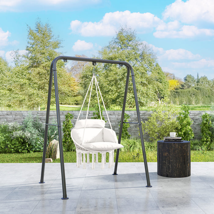 Cream White Hanging Hammock Chair with Cushion Boho Cotton Rope Swing Seat by Outsunny