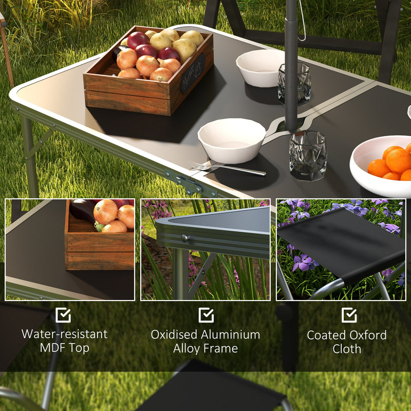4 Seater Folding Aluminium Picnic Table and Bench Set For Camping and Outdoor Use Silver AOSOM