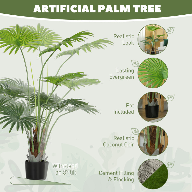 145cm Artificial Palm Tree with Lifelike PEVA Leaves Ideal for Home or Office Decor Green