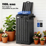 Outdoor Rubbish and Recycling Bin 110L with Snap-Lock Lid and Drip Tray Black Outsunny