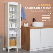 Tall Slim Bathroom Storage Cabinet With Adjustable Shelves And Double Doors, White