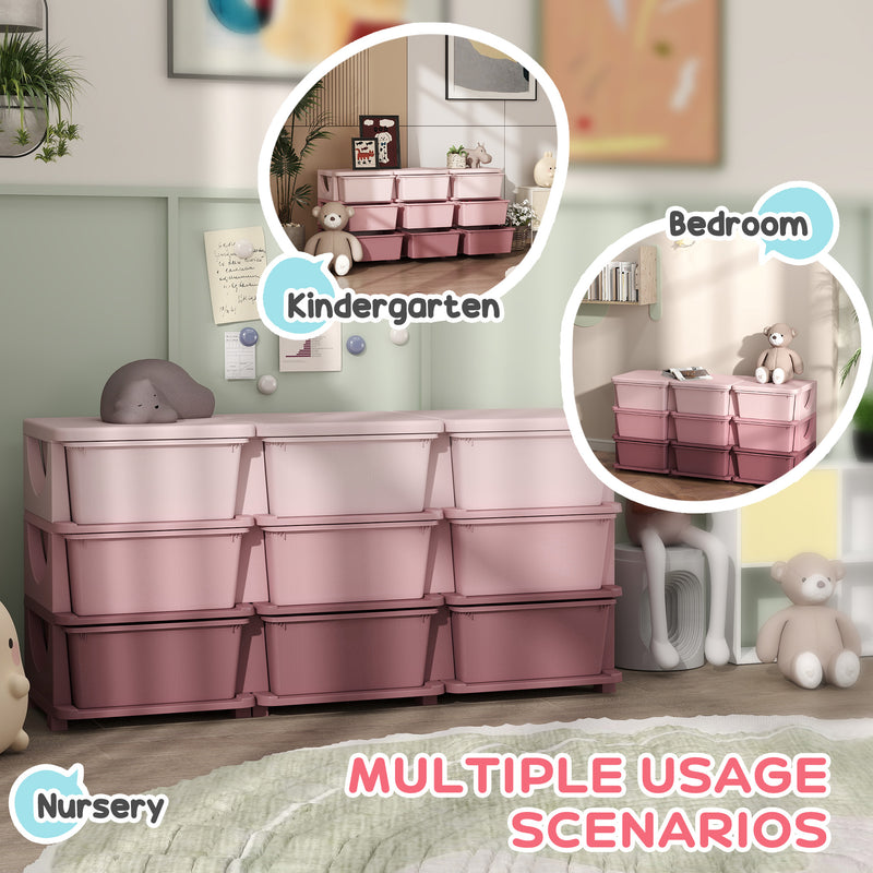 Kids Storage Organiser with Nine Removable Drawers Ideal for Toys and Books Pink