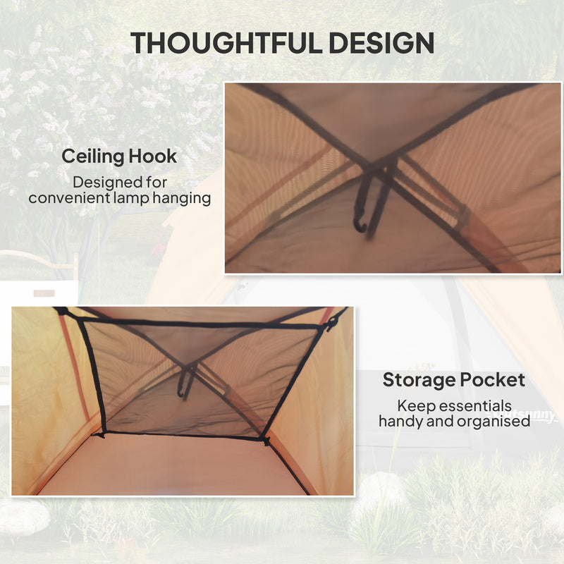 Three Person Dome Tent with Quick Setup and Waterproof Shelter for Camping Orange Grey