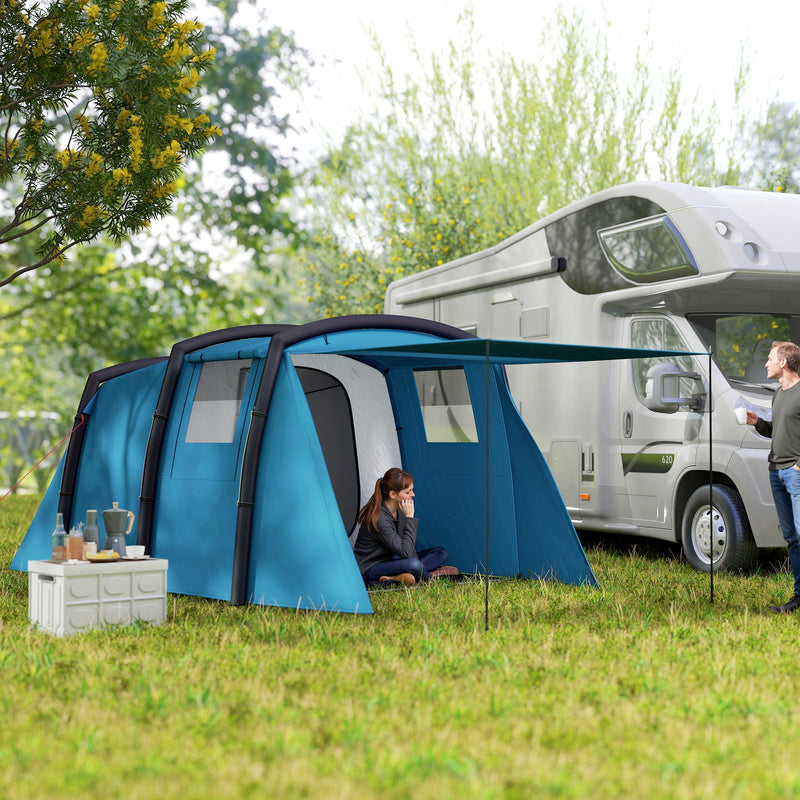 Inflatable Family Camping Tent Quick Pitch Waterproof Shelter with Living Area Blue