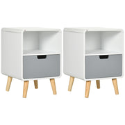 Set of 2 Wooden Bedside Tables With Drawer for Bedroom Storage Scandinavian Style White