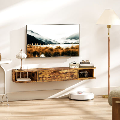 Wall Mounted TV Unit 120 cm for TVs up to 50 Inch with Storage Shelf Rustic Brown