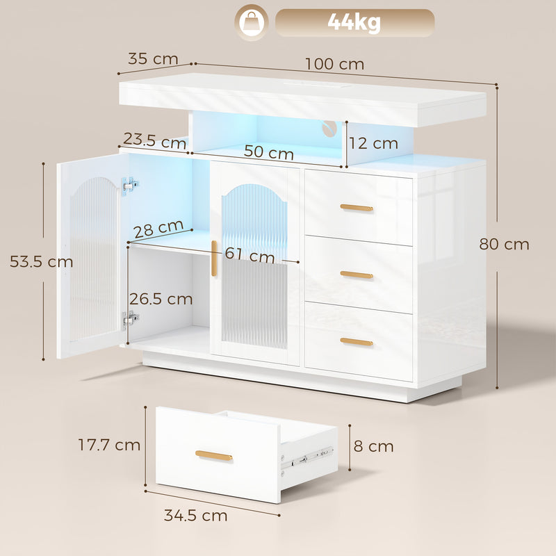 Sideboard with Flexible Storage and Built In Power Hub for Living or Dining Room White