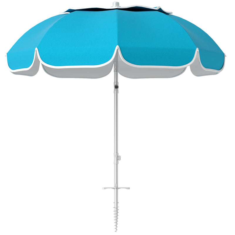 Blue Portable Beach Umbrella with Sand Anchor UPF50+ Tilt Adjustable Height by Outsunny