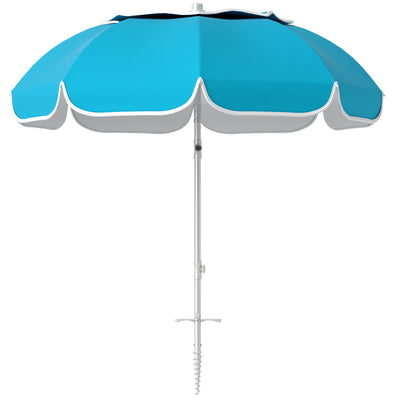 Blue Portable Beach Umbrella with Sand Anchor UPF50+ Tilt Adjustable Height by Outsunny