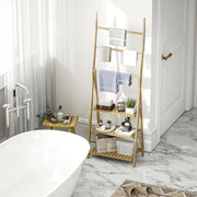 Three Shelf Bamboo Storage Unit with Towel Racks Natural Finish by HOMCOM