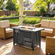 Outdoor Propane Fire Pit Table With Adjustable Heat and Tabletop for Garden or Patio 50,000 BTU - Black Outsunny