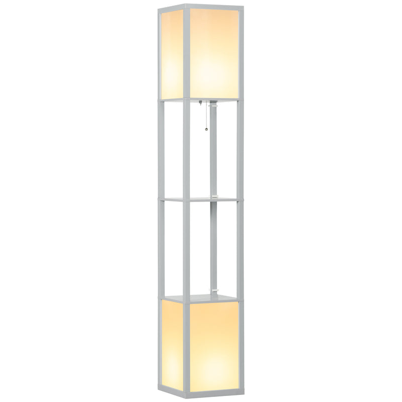 Modern Floor Lamp with Shelves and Dual Ambient Lighting for Living Room or Bedroom, Grey