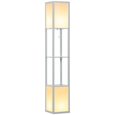 Modern Floor Lamp with Shelves and Dual Ambient Lighting for Living Room or Bedroom, Grey