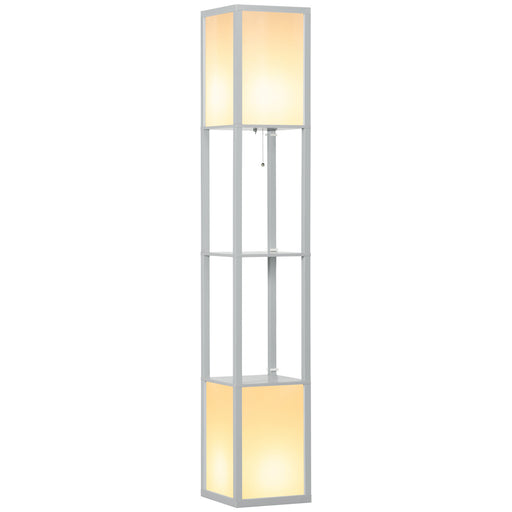 Modern Floor Lamp with Shelves and Dual Ambient Lighting for Living Room or Bedroom, Grey