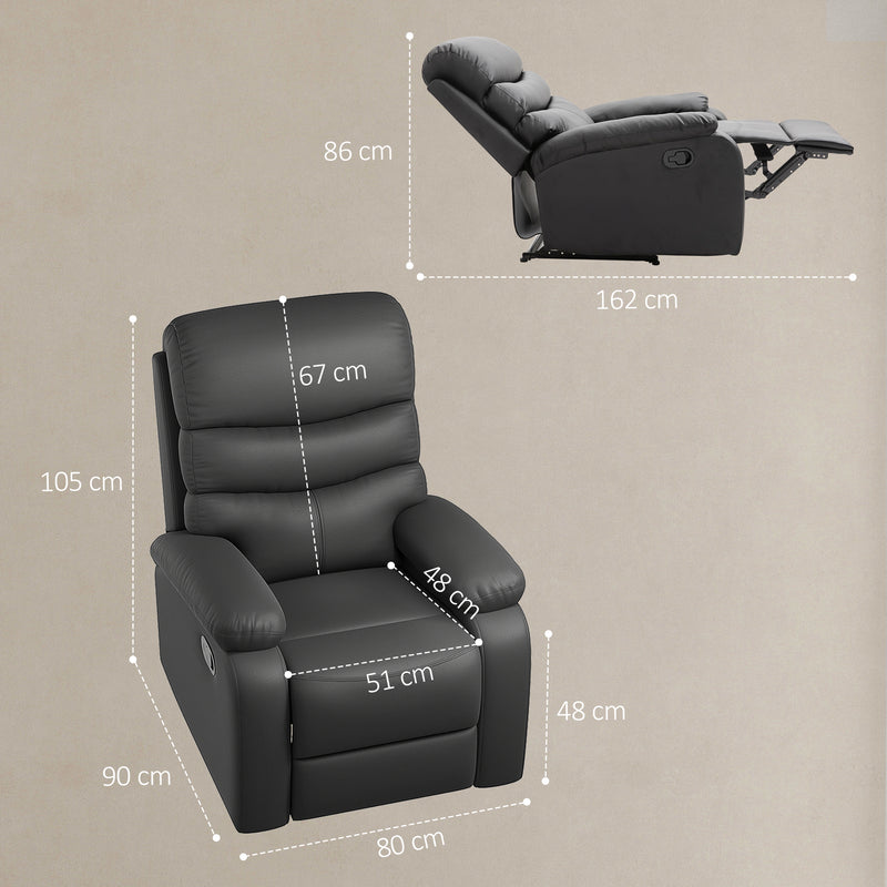 Manual Reclining Armchair with Padded Seat Retractable Footrest and Wood Frame Black