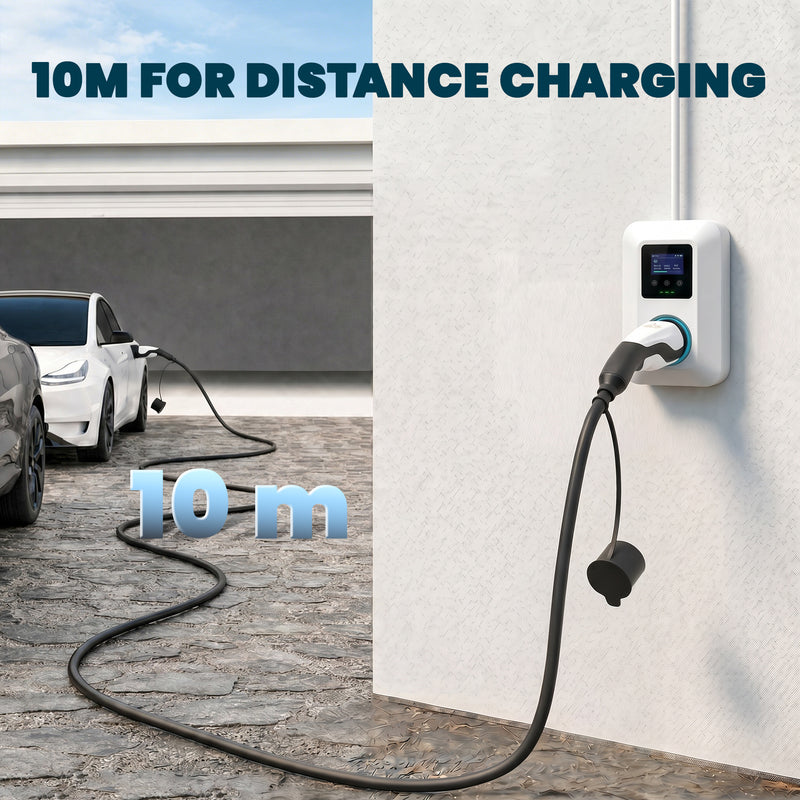 EV Charging Cable 10 Metre Type 2 Fast Charge for Easy Home and Public Use Black White