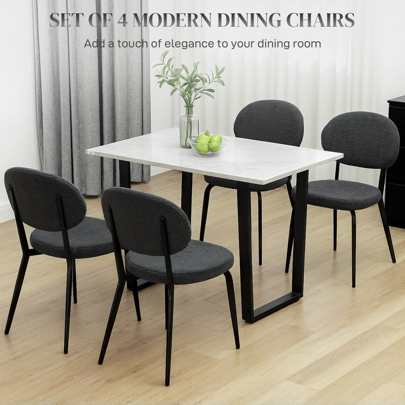 Set of 4 Black Boucle Dining Chairs with Padded Seat and Metal Legs for Modern Homes