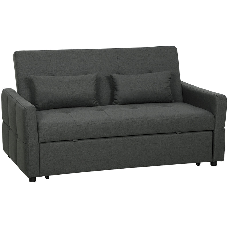 Two Seater Sofa Bed With Three Reclining Positions For Lounge Or Guest Room Charcoal Grey AOSOM