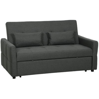 Two Seater Sofa Bed With Three Reclining Positions For Lounge Or Guest Room Charcoal Grey AOSOM