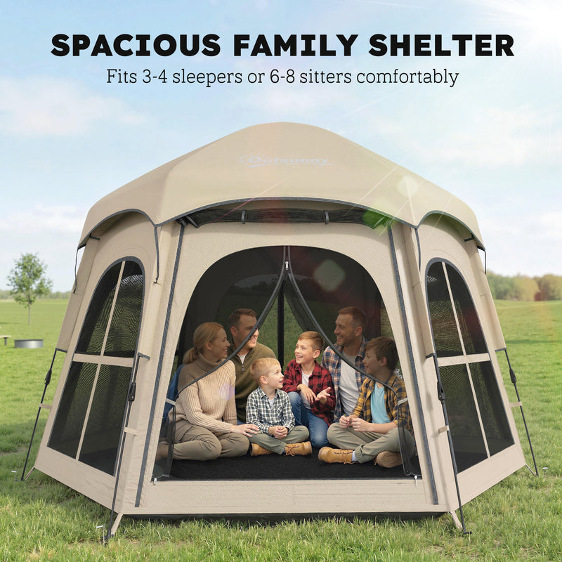 Family Pop Up Tent with Fast Setup and Spacious Interior for Camping Khaki