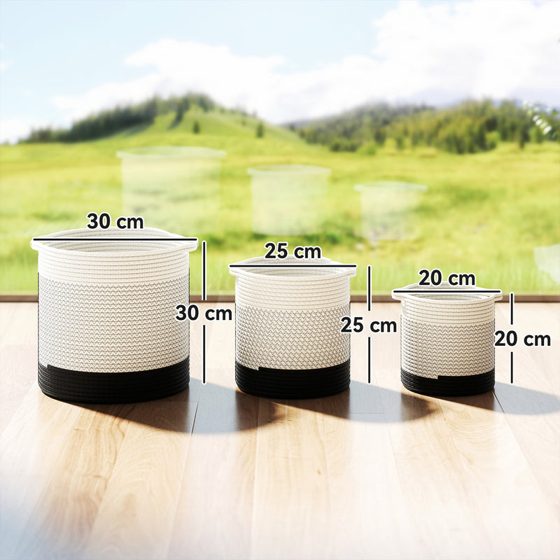 Set of 3 Handwoven Cotton Rope Plant Pots with Waterproof Liner for Indoor or Outdoor Use White AOSOM