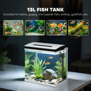13L Glass Fish Tank with Filter and LED Light Ideal for Betta and Shrimp Black