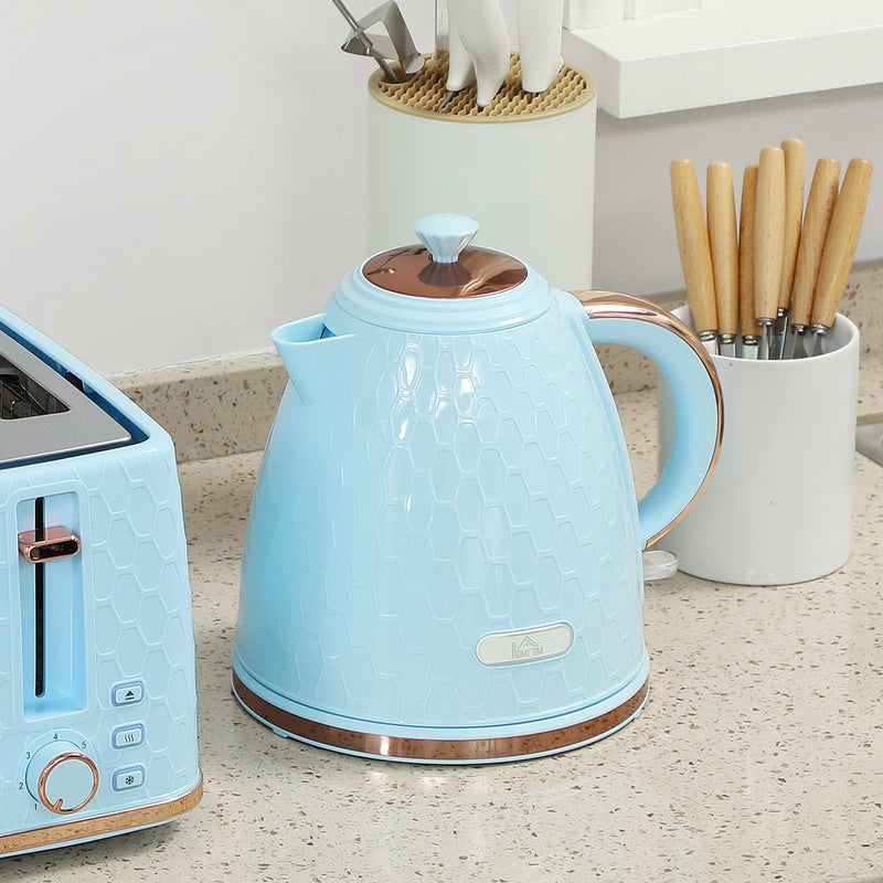 1.7L Fast Boil 3000W Jug Kettle and 4 Slice Toaster Set With Browning Control, Light Blue