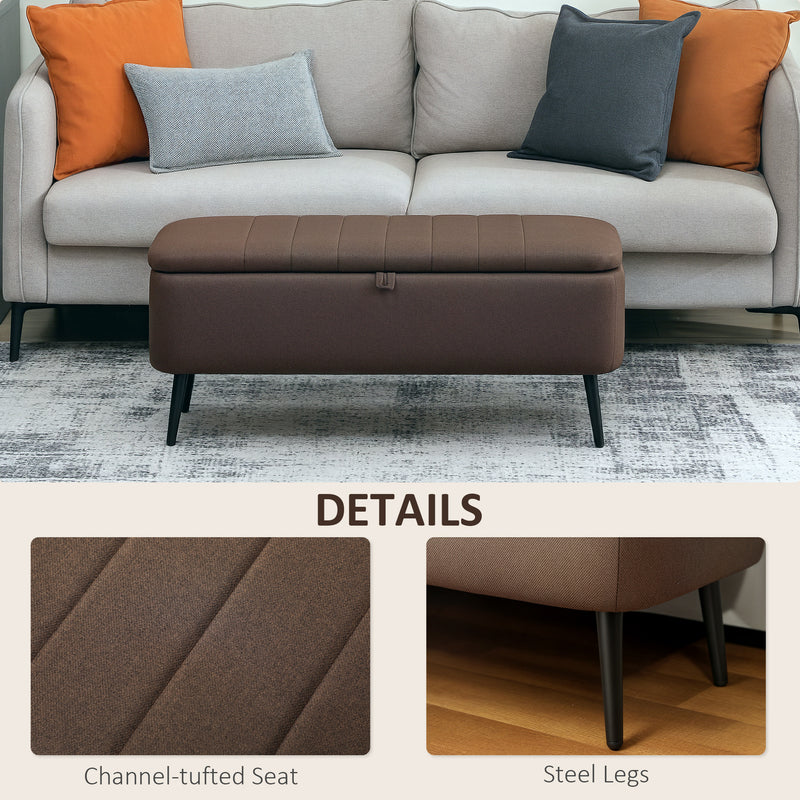 Linen Look Storage Ottoman Bench With Hidden Compartment For Bedroom or Hallway Dark Brown