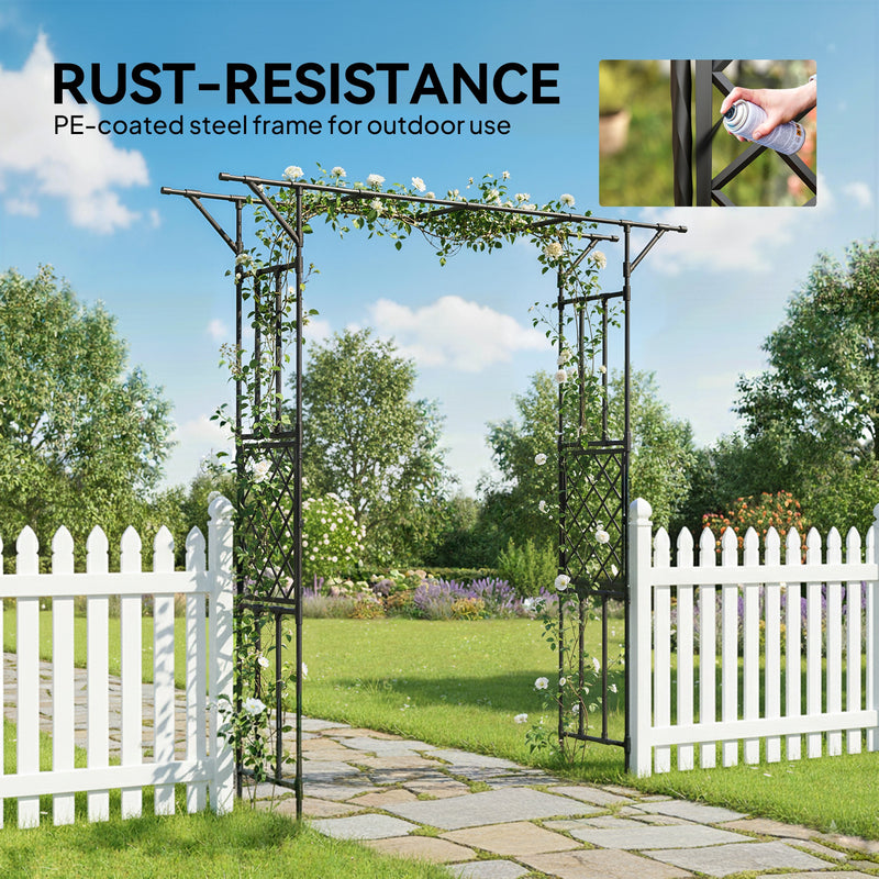 Garden Arch for Climbing Plants with Rust Resistant Steel Frame for Outdoor Decoration Black Outsunny