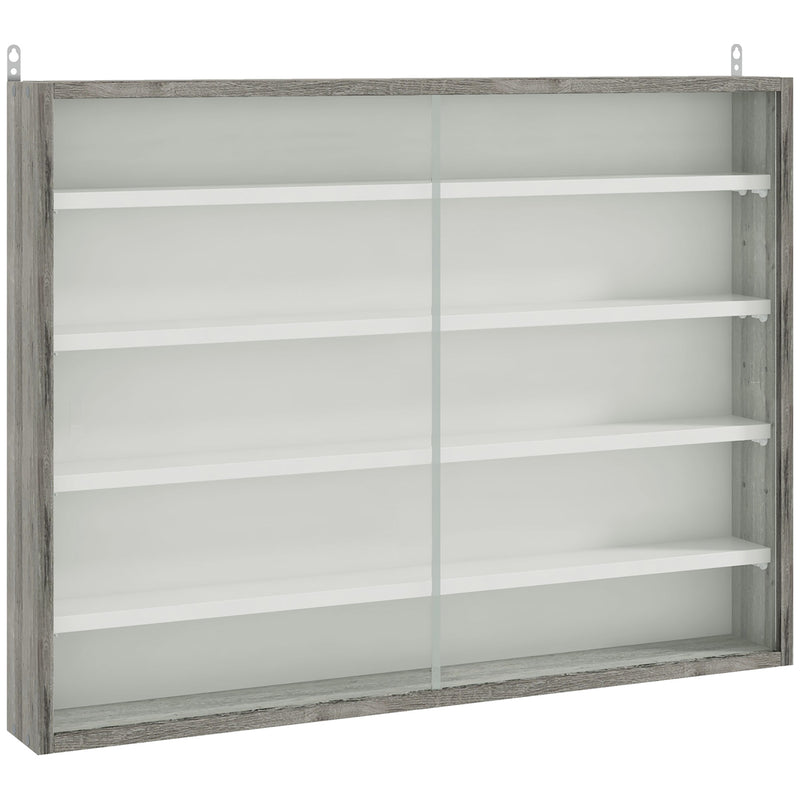 5 Tier Wall Display Shelf Unit With Glass Doors And Adjustable Shelves Grey Wood Grain