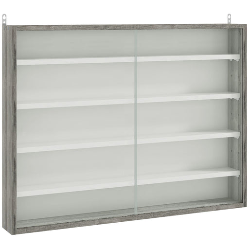 5 Tier Wall Display Shelf Unit With Glass Doors And Adjustable Shelves Grey Wood Grain