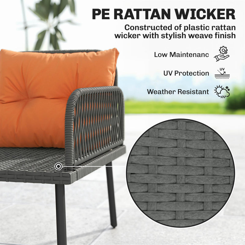Modular Garden Sofa Set with Table and Stools for Flexible Outdoor Seating, Charcoal Grey With Orange Cushions Outsunny
