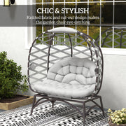 Light Grey 2 Seater Egg Chair Folding Rattan Garden Chair with Cushion and Cup Pockets by Outsunny