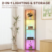 RGB LED Floor Lamp with Remote Control and Shelves for Living Room or Bedroom Rustic Brown