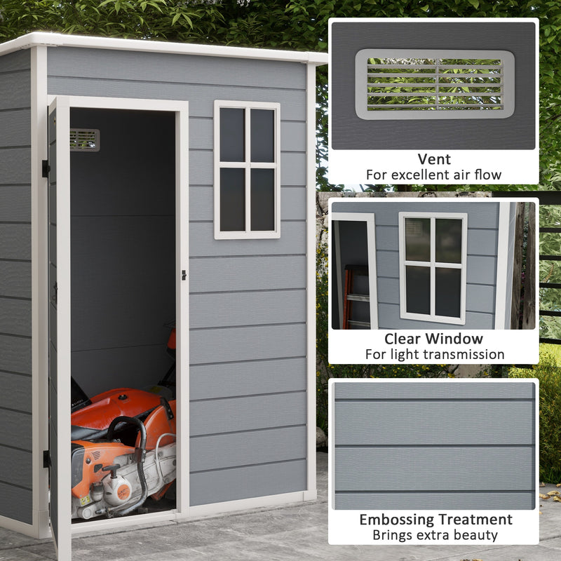5 x 3 ft Garden Shed with Floor Lockable Door Window and Vent Grey by Outsunny