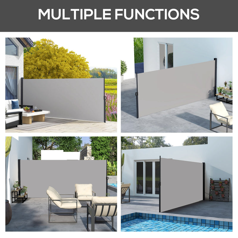 Light Grey Retractable Side Awning 400 x 180cm for Garden Balcony Pool Privacy by Outsunny