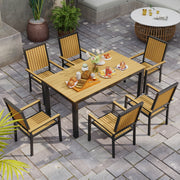 6 Seater Garden Dining Set with Stackable Chairs and Aluminium Frame by Outsunny