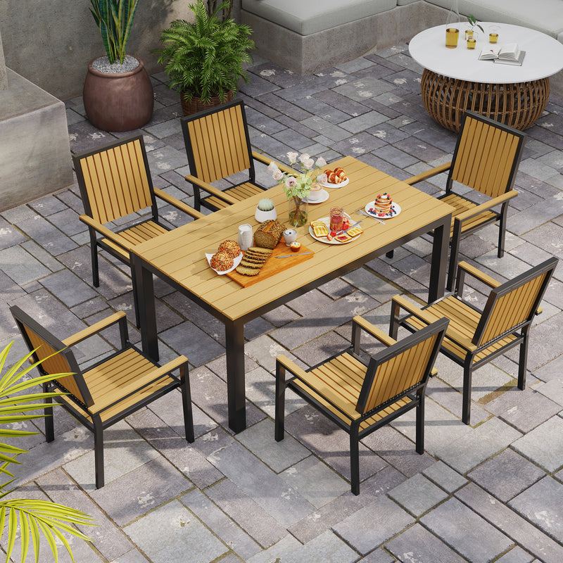 6 Seater Garden Dining Set with Stackable Chairs and Aluminium Frame by Outsunny