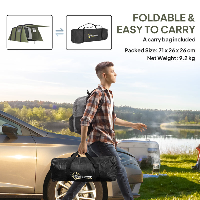 Inflatable 6 Person Family Tent with Fast Air Beam Setup and Separate Living Area Olive Green