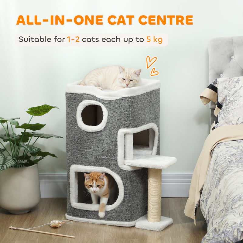 75 cm Cat Tree Tower With Scratching Post And Platforms For Indoor Cats, Grey AOSOM