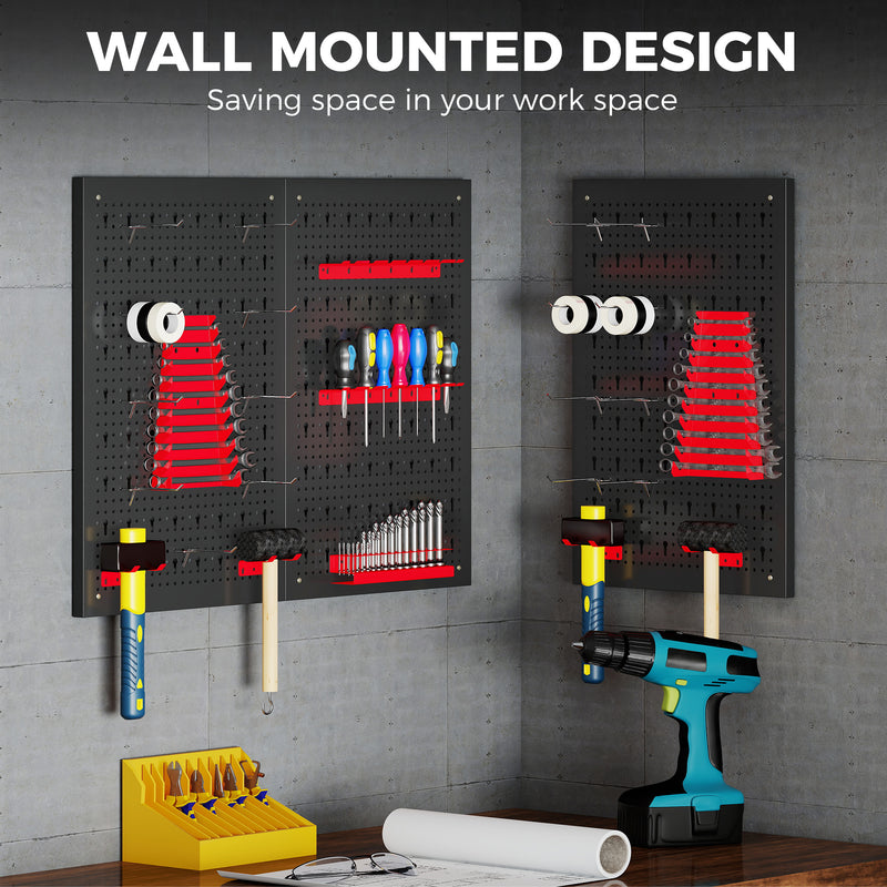 Steel Wall-Mounted Pegboard Tool Organiser Set for Garage or Shed Storage Black Red Homcom