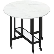 Folding Dining Table with Storage Shelf and Wheels for Small Spaces White Marble Homcom