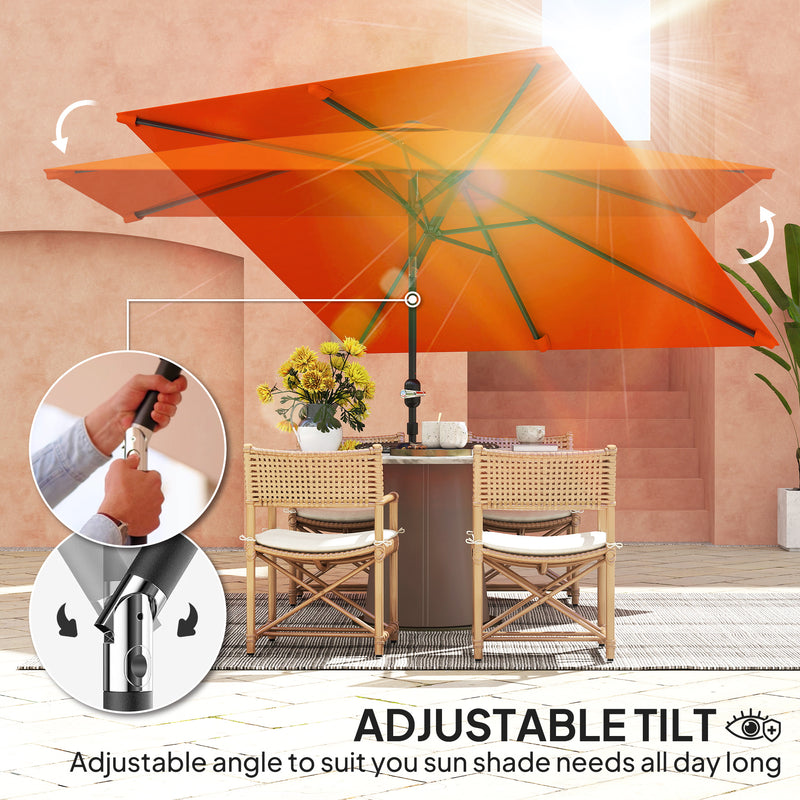 Orange 3x2m Rectangular Patio Parasol with Tilt Crank Aluminium Canopy by Outsunny