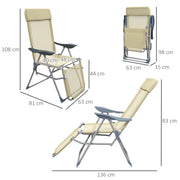 Set of 2 Beige Sun Lounger Chairs with 5 Position Adjustable Backs for Garden Relaxation