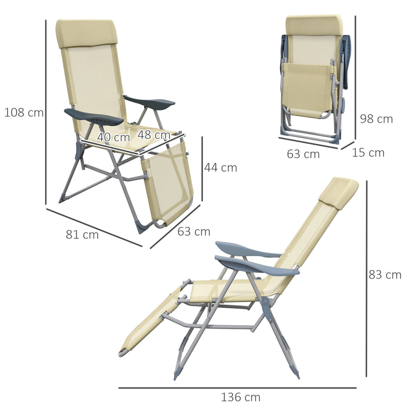 Set of 2 Beige Sun Lounger Chairs with 5 Position Adjustable Backs for Garden Relaxation